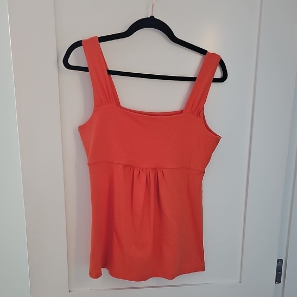 Fitted Orange Pleated Tank Top - Picture 1 of 6
